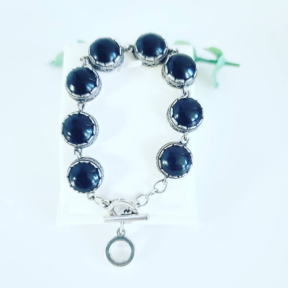 Black Onyx Bracelet in silver plated metal - Picture 4 of 4